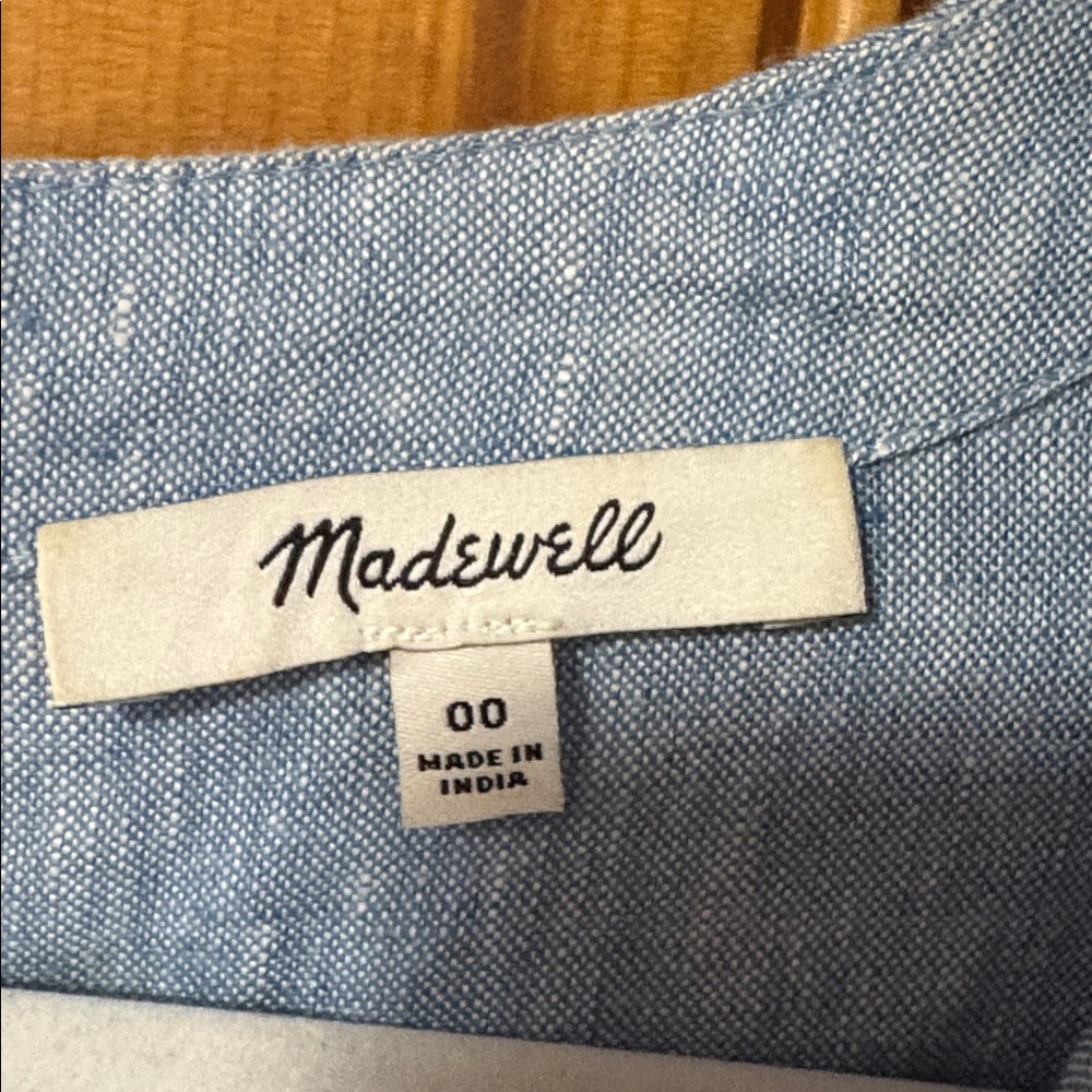 Madewell Splitneck Mini Dress in 100% Linen - Sunfaded Blue - Size 00 - Picture 8 of 15